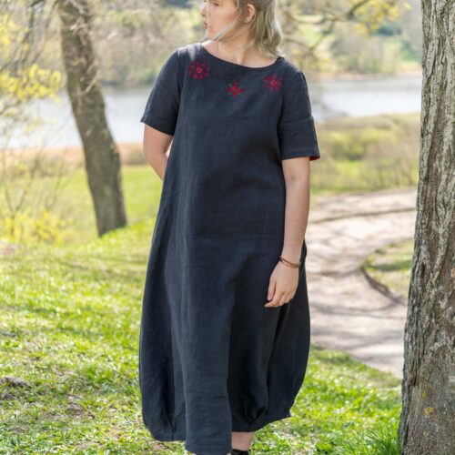 Linane maksikleit Boho stiilis tumehall S/M