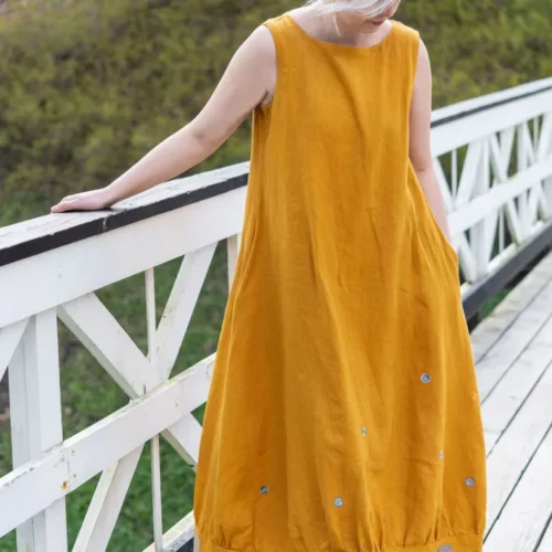 Linane maksikleit Boho stiilis tumekollane S/M