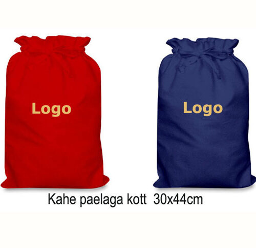 Logoga puuvillane kott punane sinine 30x44cm