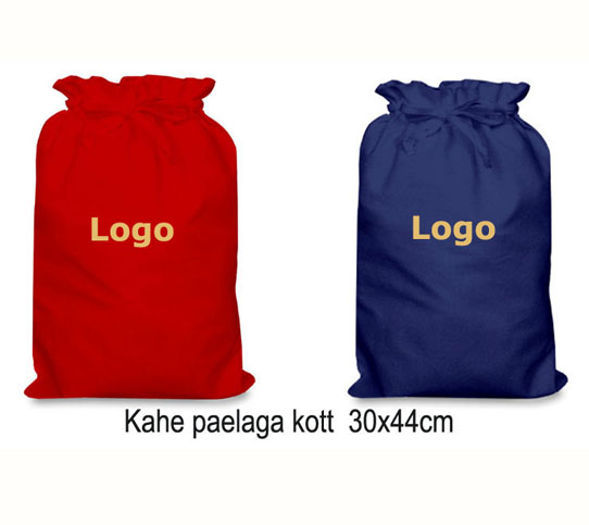Logoga puuvillane kott punane sinine 30x44cm