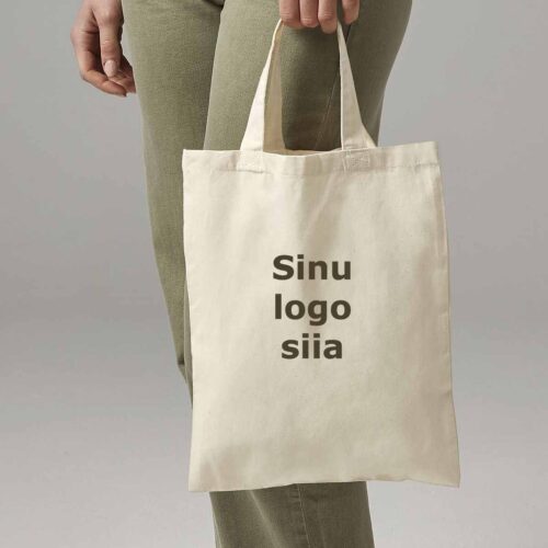 Logoga väike puuvillane kott Loodusvalge 26x32cm
