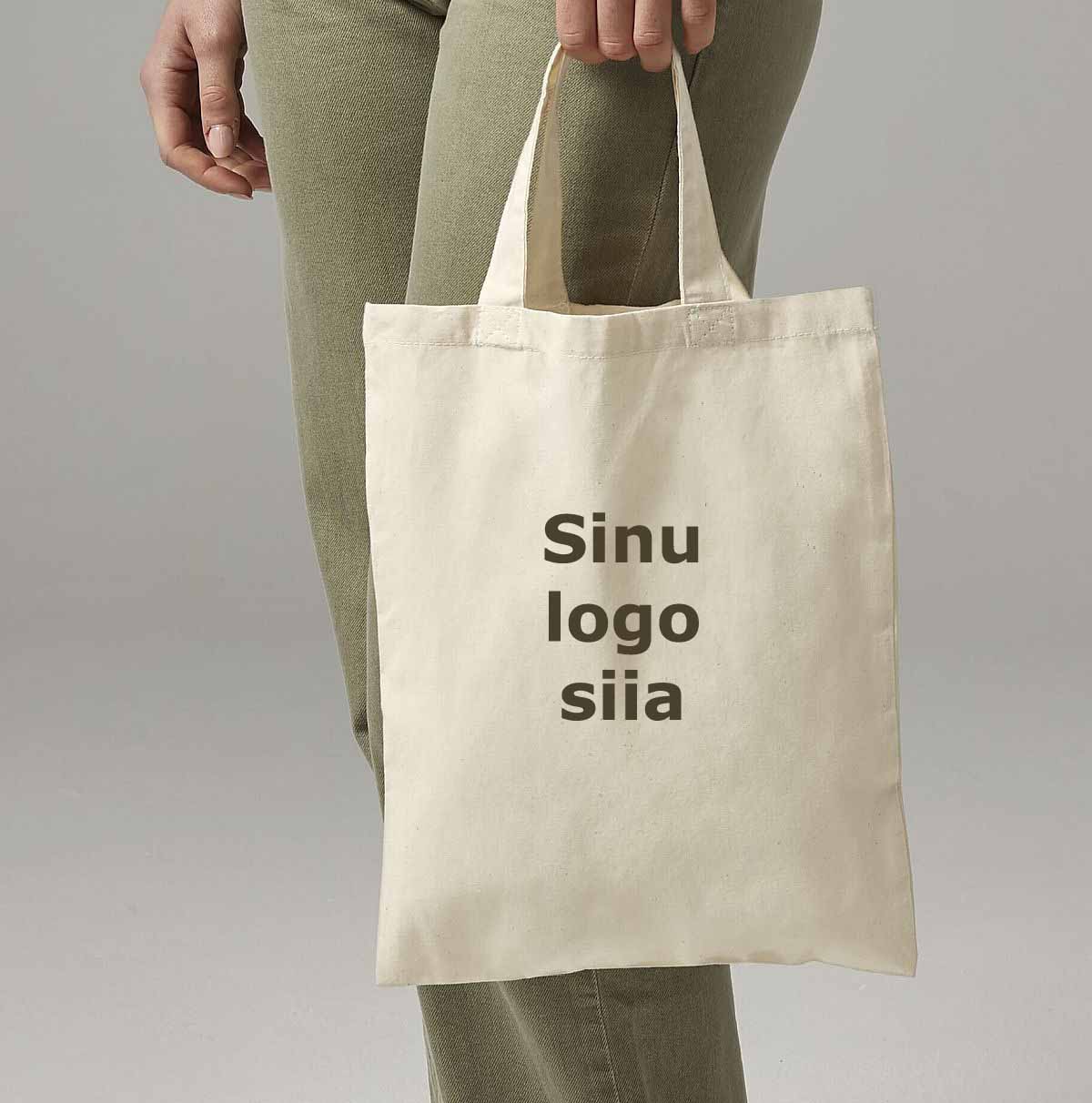 Logoga väike puuvillane kott Loodusvalge 26x32cm