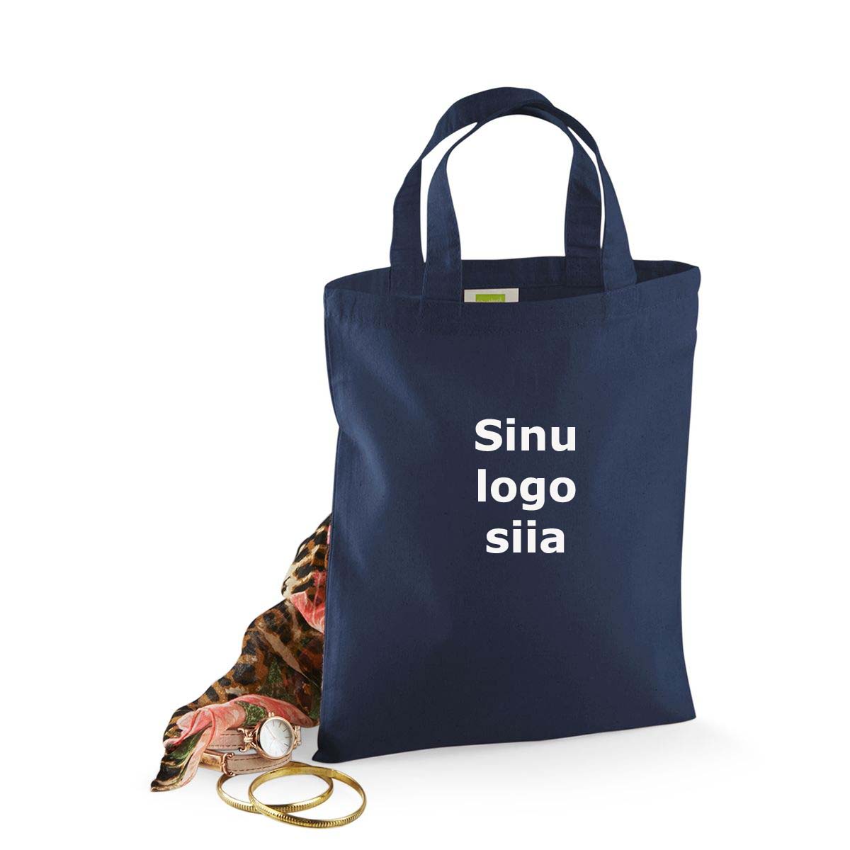 Logoga väike puuvillane kott Navy 26x32cm