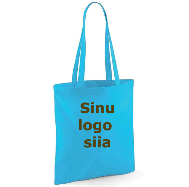Logoga orgaaniline puuvillane kott Türkiis 36x42cm